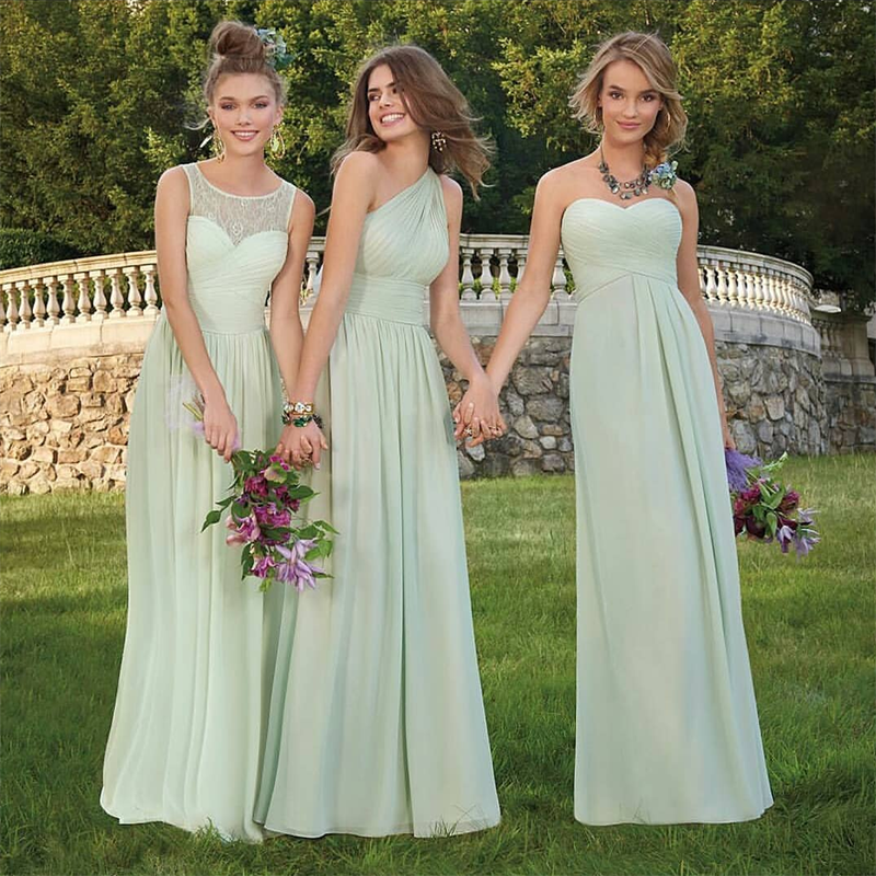 2019 Long Bridesmaid Dresses Elegant Custom Made Ruffles Design Floor Length Chiffon Maid of Honor Dress