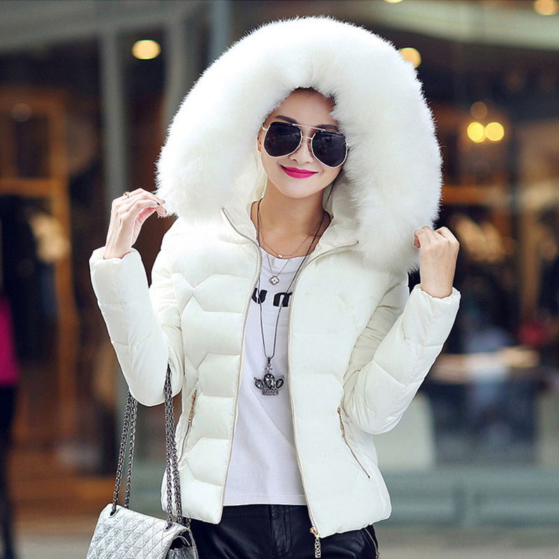 Fashion Parkas Women Winter Slim Hooded Jacket Big Fur Collar Coats Cotton Padded Parka Female Warm Short Outwear DWT4583 S18101504