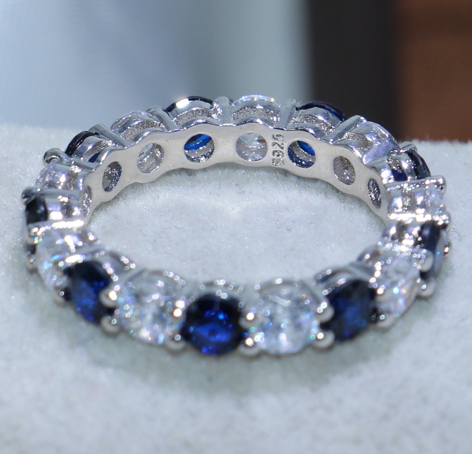 Sterling Sier Blue Sapphire CZ Eternity Wedding Band Ring for Women - Bohemian, Celtic, Asian & East Indian Styles Free shipping