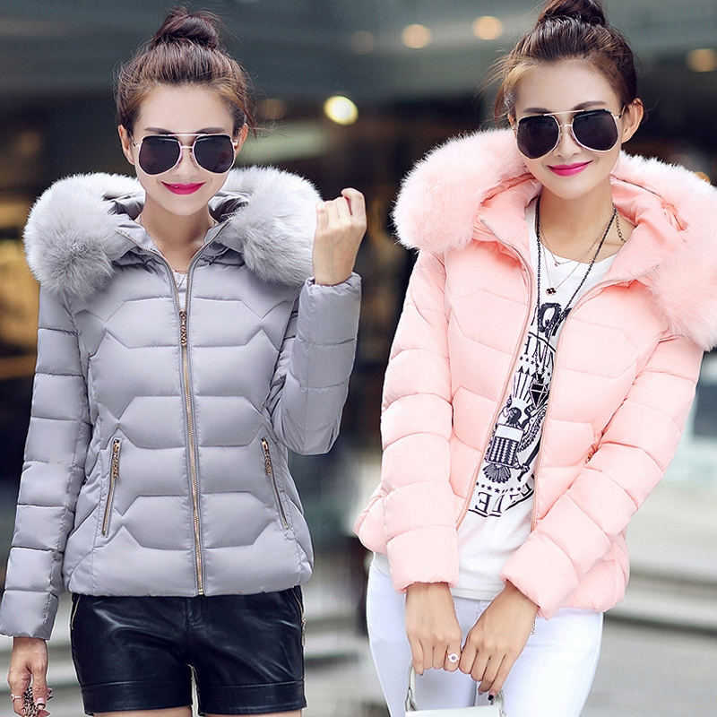 Fashion Parkas Women Winter Slim Hooded Jacket Big Fur Collar Coats Cotton Padded Parka Female Warm Short Outwear DWT4583 S18101504