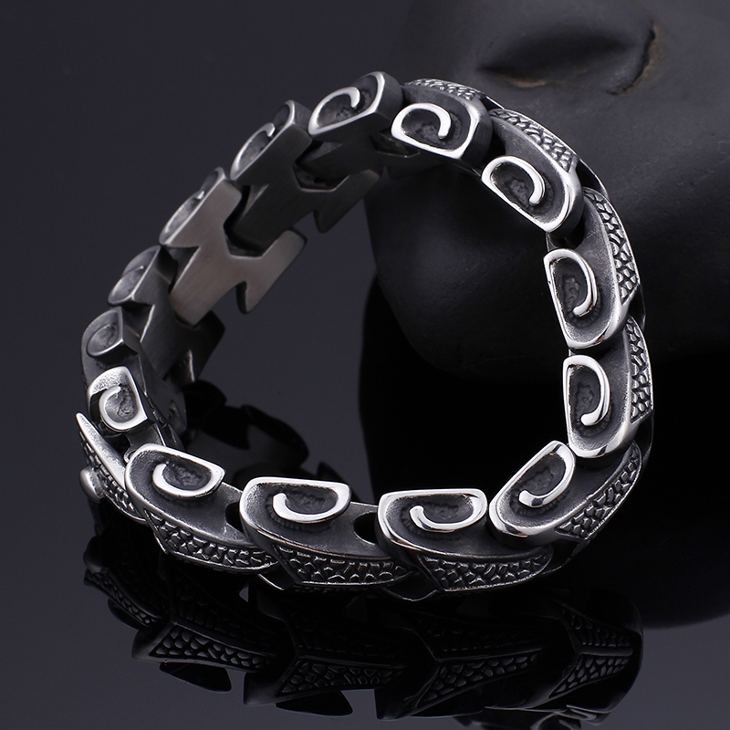 Snake Pattern Stainless Steel Link Chain Bracelet Punk Men's Ancient Silver Thick Heavy Hip Hop Rock Bangle Jewelry