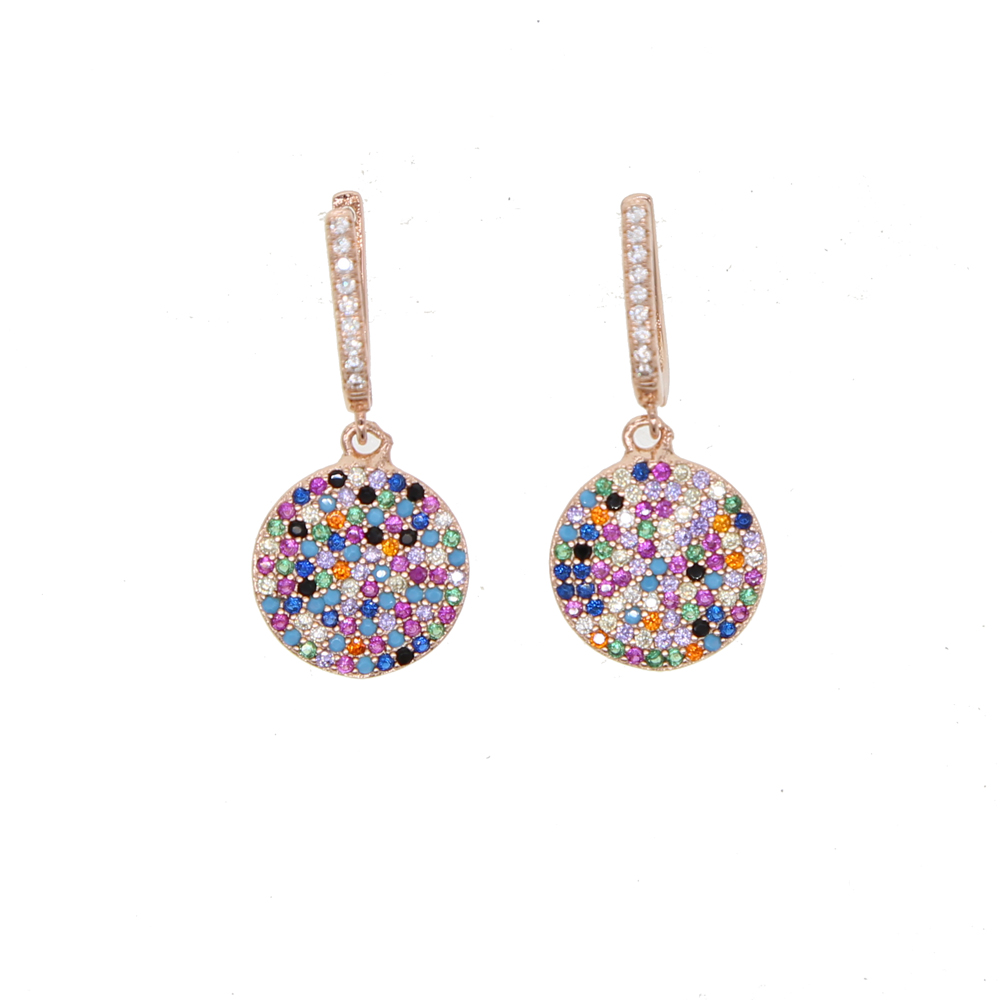 rainbow cz dangling earring for women gold plated elegance round disco charm with colorful cz fashion charm drop earrings