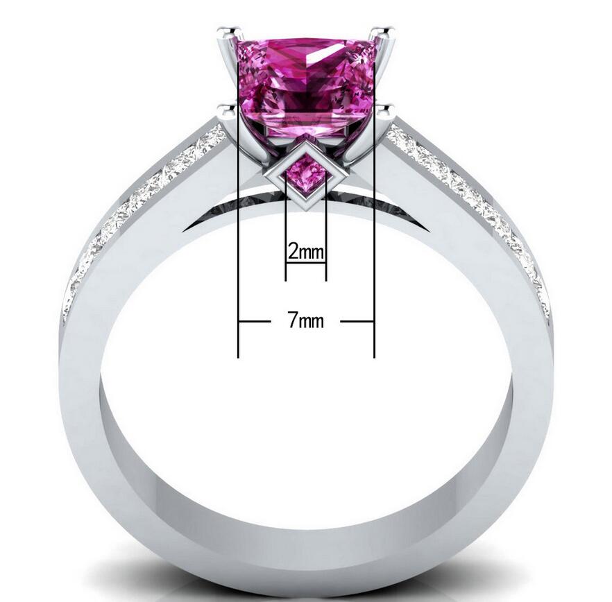 Victoria Wieck Luxury Jewelry Handmade 925 Sterling Silver Filled Princess Cut Pink Sapphire CZ Diamond Gemstones Women Wedding Band Ring
