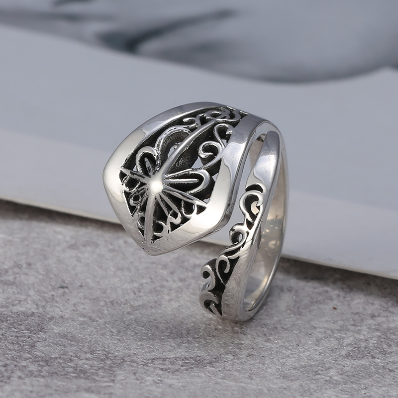 2019 new 925 sterling silver fine jewelry vintage American hand-made designer cross men's rings antique silver adjustable open rings