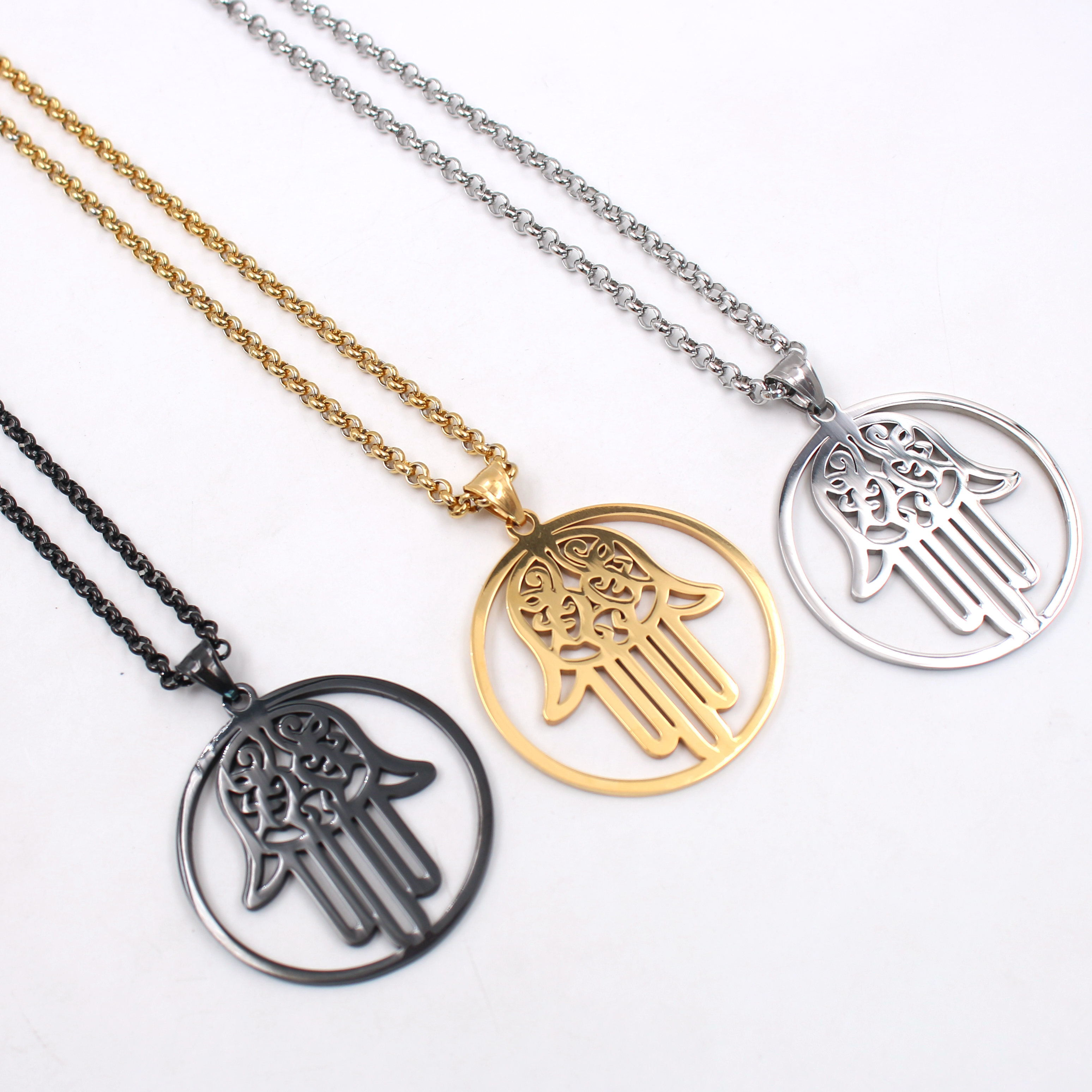 Jewelry Stainless steel Gold silver black Hamsa Hand Good Luck Pendant Necklace Chain 24 inch New list for Mens gifts
Jewelry Stainless steel Gold silver black Hamsa Hand Good Luck Pendant Necklace Chain 24 inch New list for Mens gifts