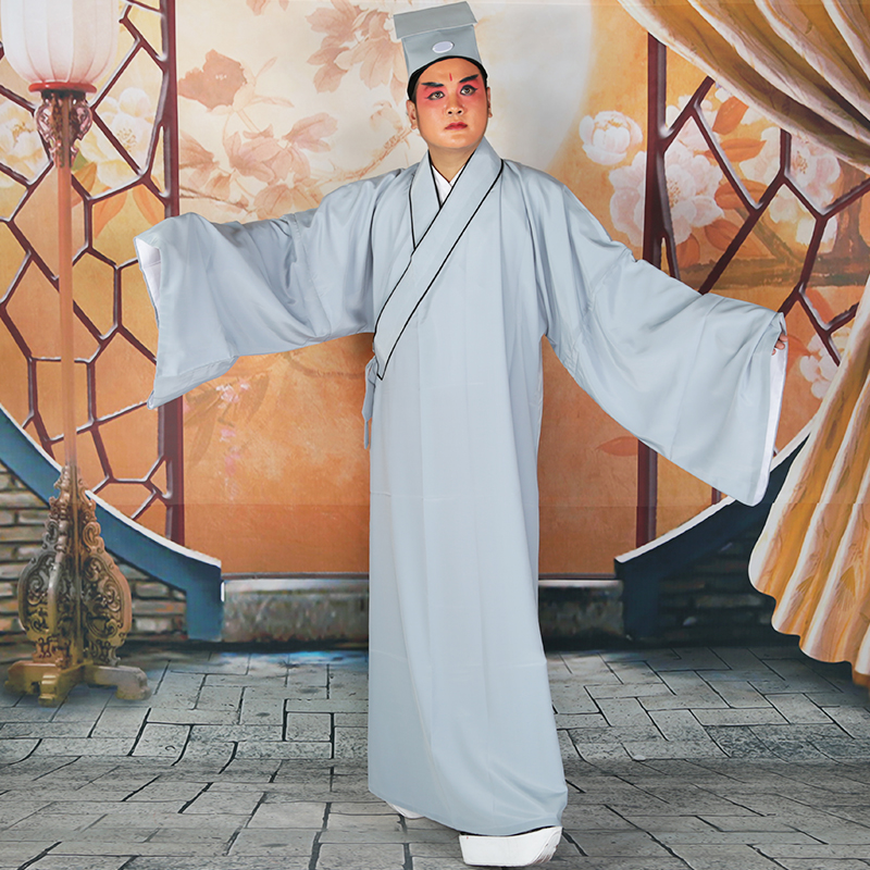 Chinese Operas Outfit Lao Sheng tunic Peking Opera men's Taoist Long gown robe + Hat intellectual Student Clothing In Ancient China