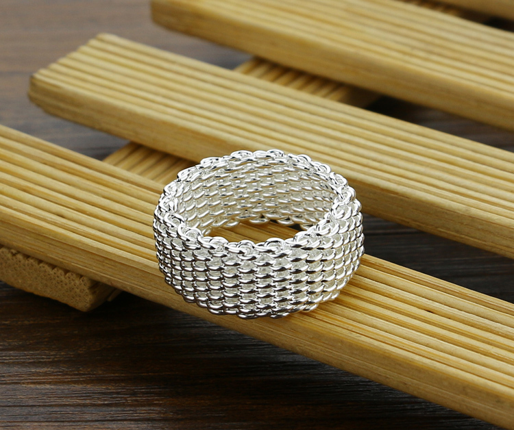 New fashion 9mm wide silver ring. Women solid 925 Sterling silver ring braided mesh ring. Personalized silver jewelry wholesale D18111405