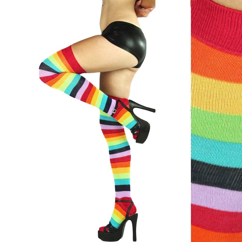 Gift Lovely rainbow knee thigh high stockings polyester colorful Ladies long women stripey stocking, Black;white
Gift Lovely rainbow knee thigh high stockings polyester colorful Ladies long women stripey stocking, Black;white