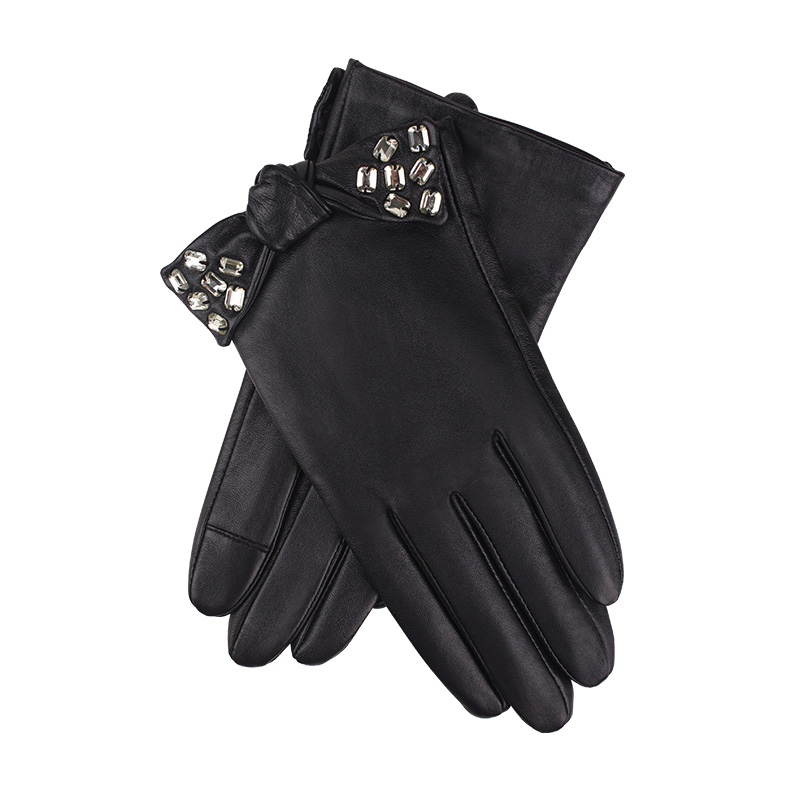 Genuine Leather Gloves Female Wrist Rhinestone Bowknot Lace Fashion Black Sheepskin Driving Mittens Women Gloves 14231
Genuine Leather Gloves Female Wrist Rhinestone Bowknot Lace Fashion Black Sheepskin Driving Mittens Women Gloves 14231