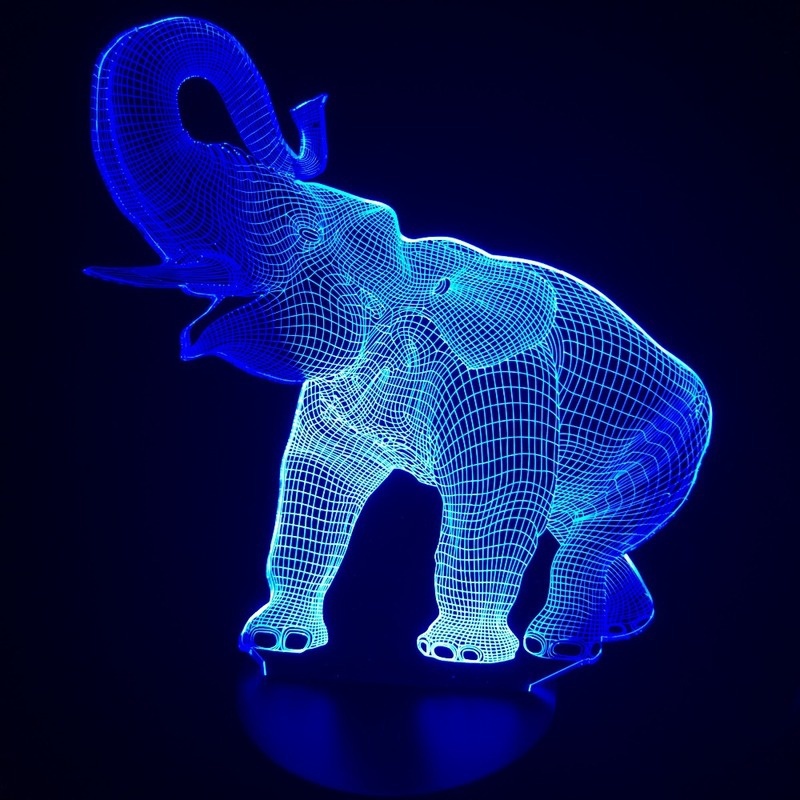 Amazing 3D Illusion LED Table Lamp Night Light with Animal Elephant Shape Touch 7 Colors Change Effect