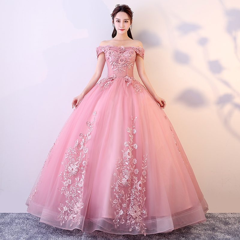 2018 New Arrival Boat Neck Beautiful and Comfortable Eveninng Dress with vivid flowers for Show Wedding Party and Portrait photo