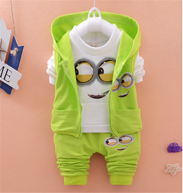 Autumn Baby Girls Boys Minion Suits Infant/Newborn Clothes Sets Kids Vest+T Shirt+Pants 3 Pcs Sets Children Suits