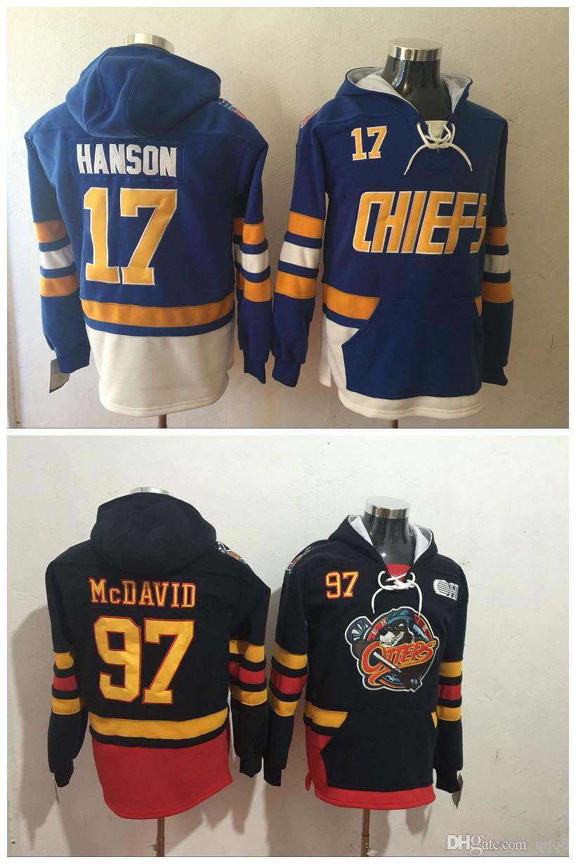 2017 New Pullover Hockey Jerseys Charlestown CHIEFS 17 Steve Hanson Blue Erie Otters 97 Connor McDavid Hoodie Sports Sweatshirts Jacket, Black;red
2017 New Pullover Hockey Jerseys Charlestown CHIEFS 17 Steve Hanson Blue Erie Otters 97 Connor McDavid Hoodie Sports Sweatshirts Jacket, Black;red