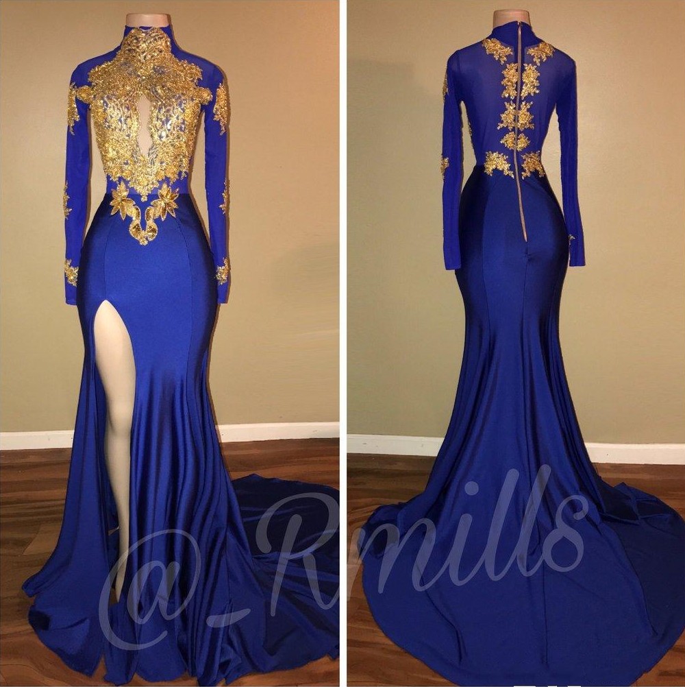 2022 Party Prom Dresses Royal Blue Vintage High Collar Gold Lace Applique Long Sleeves Mermaid Split Side High Evening Gowns, Water melon
2022 Party Prom Dresses Royal Blue Vintage High Collar Gold Lace Applique Long Sleeves Mermaid Split Side High Evening Gowns, Water melon