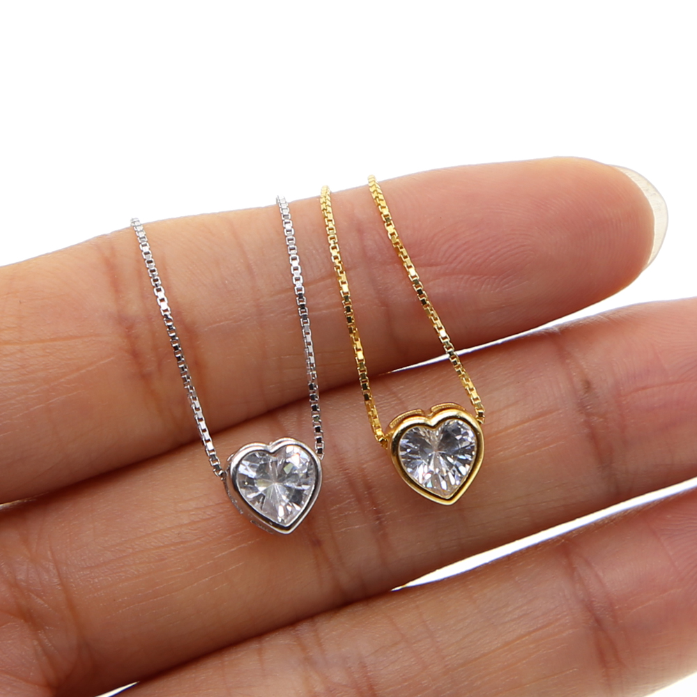 100% real 925 sterling silver star heart shape pendant necklace with silver gold box chain necklace for wedding jewerlry