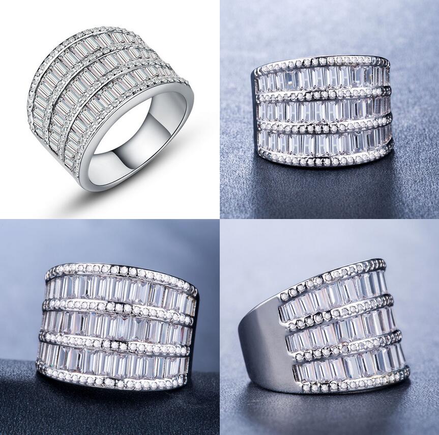 Victoria Wieck Luxury Jewelry Wide Ring for Women 925 Sterling Silver &White Gold Plated Princess White Topaz CZ Diamond Party Wedding Rings