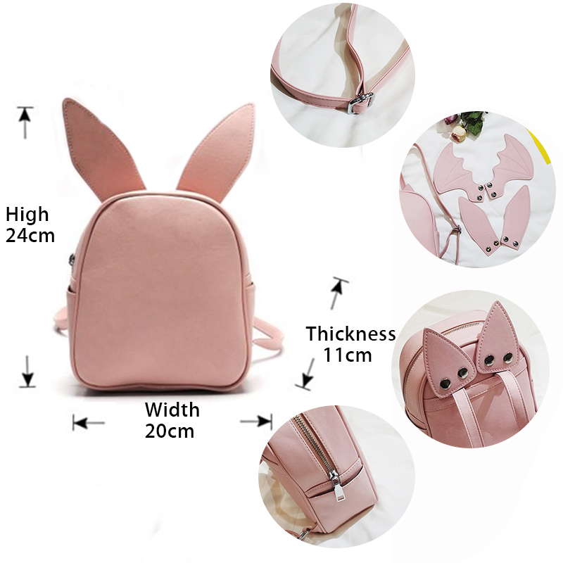 Backpack Women Replace Bat Wing Cat Ears Cute Backpack for Teenager Girl School Bags Leather Mini Backpacks Shoulder Bag Bagpack Y18110202