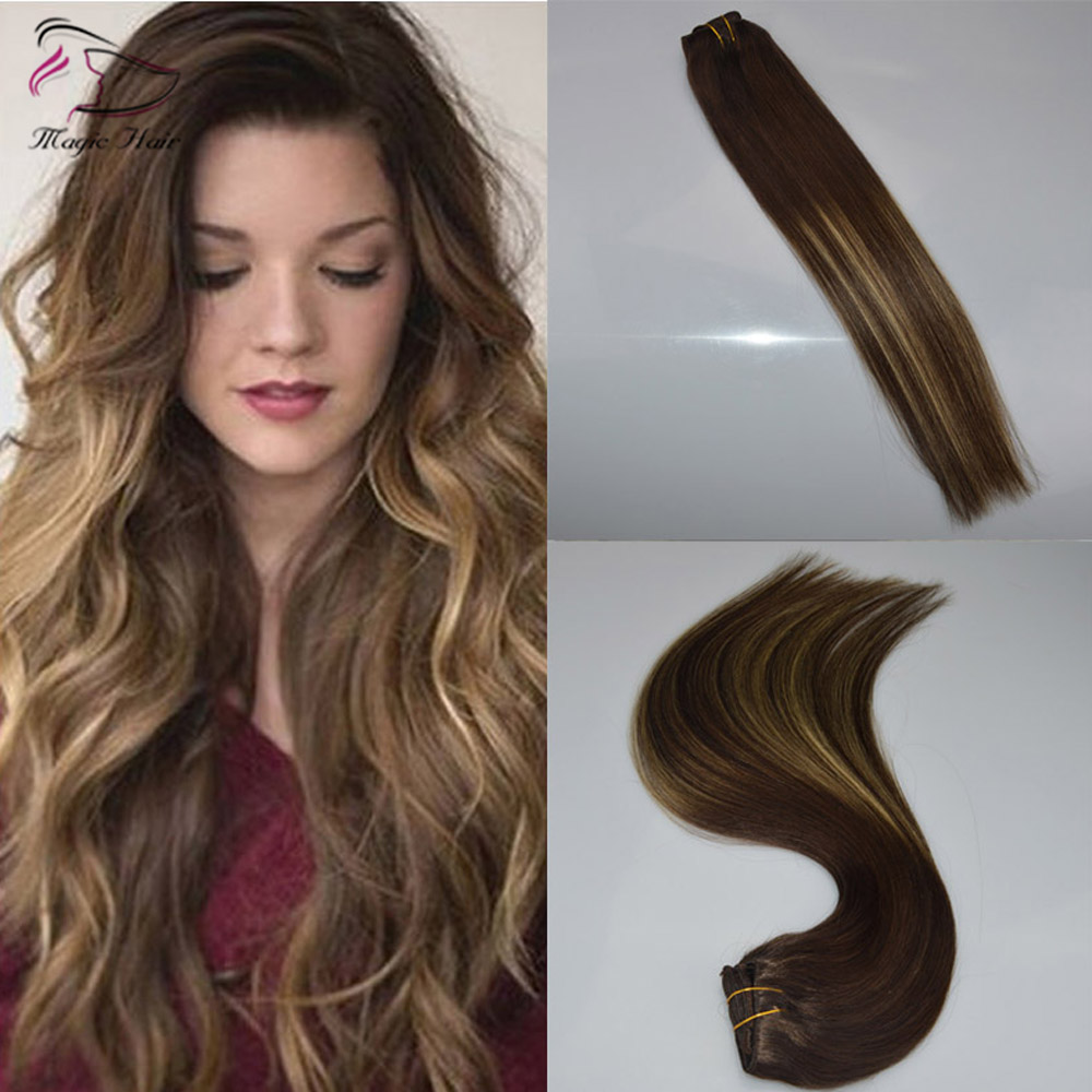 Balayage #2#6 Highlight Color Silk Straight 7Pcs 120g Clips In Hair Extension Brazilian Human Hair extension