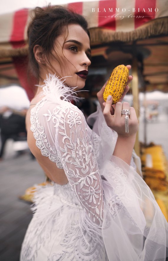 Elihav Sasson Mermaid Dresses Jewel Neck Backless Bridal Gowns Sweep Train Illusion Long Sleeve Wedding Dress Plus Size