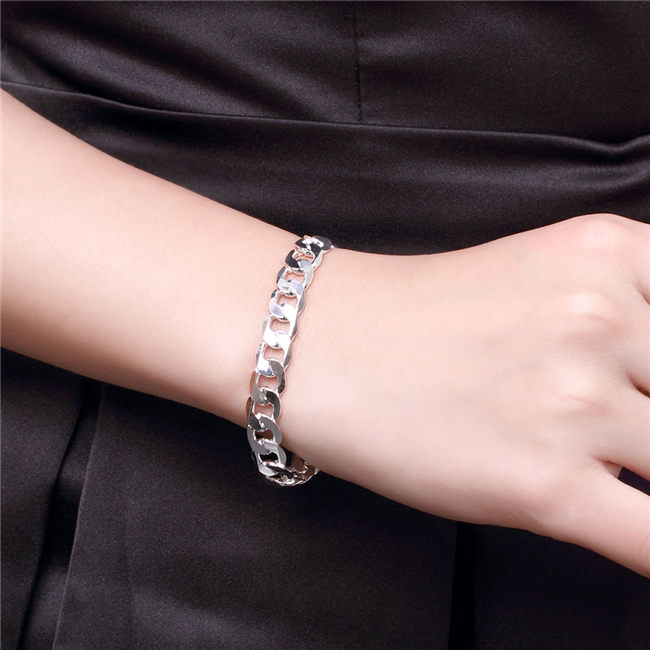 8M flattened side chain - male money silver plated bracelet SPB246; New arrival men and women 925 silver bracelet Link, Chain