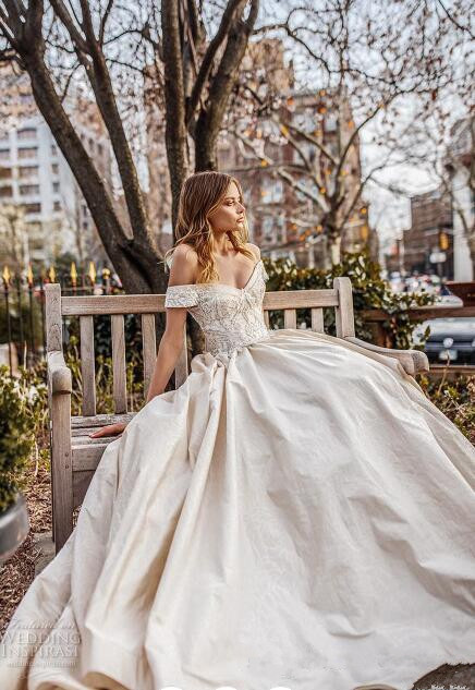 latest a line matte satin wedding dresses off the shoulder bead lace applique bridal gowns dubai saudi arabic sweep train wedding dress