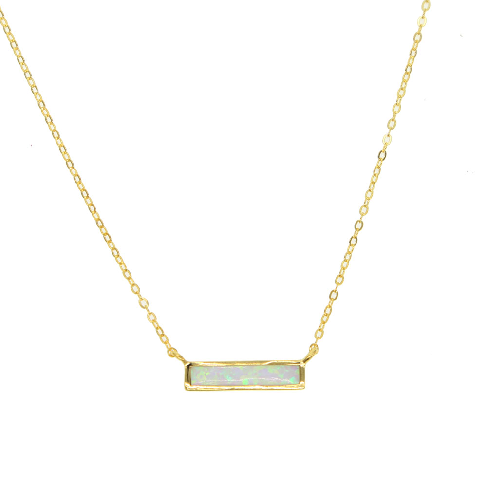 100% 925 sterling silver opal gemstone jewelry blue white fire opal simple geometric bar charm minimal silver necklaces