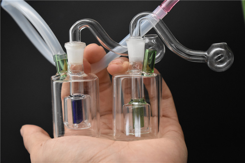cheap Mini Glass Oil Burner Water Bong for dab rigs Bongs Ash Catcher Hookah Pipe Smoking oil rig pipe with silicone hose and 10mm male glass oil burner pipes