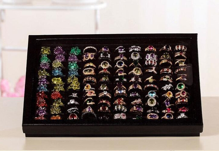 Jewelry Organizer Ring Display Tray Black Velvet Pad Box 100 Slot Insert Holder Case Ring Storage Ear Pin Display Box Organizer earing