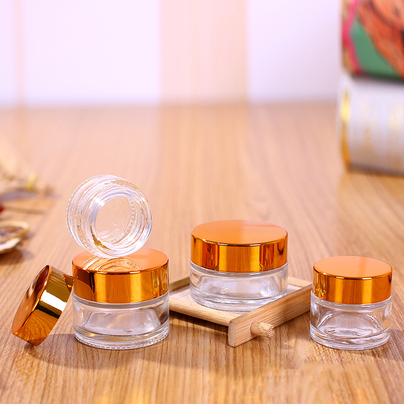 Clear Glass Cosmetic Cream Bottle Round Jars Bottle with Inner PP Liners for Hand Face Cream Bottle 5g to 100g Gold Silver Lids
Clear Glass Cosmetic Cream Bottle Round Jars Bottle with Inner PP Liners for Hand Face Cream Bottle 5g to 100g Gold Silver Lids