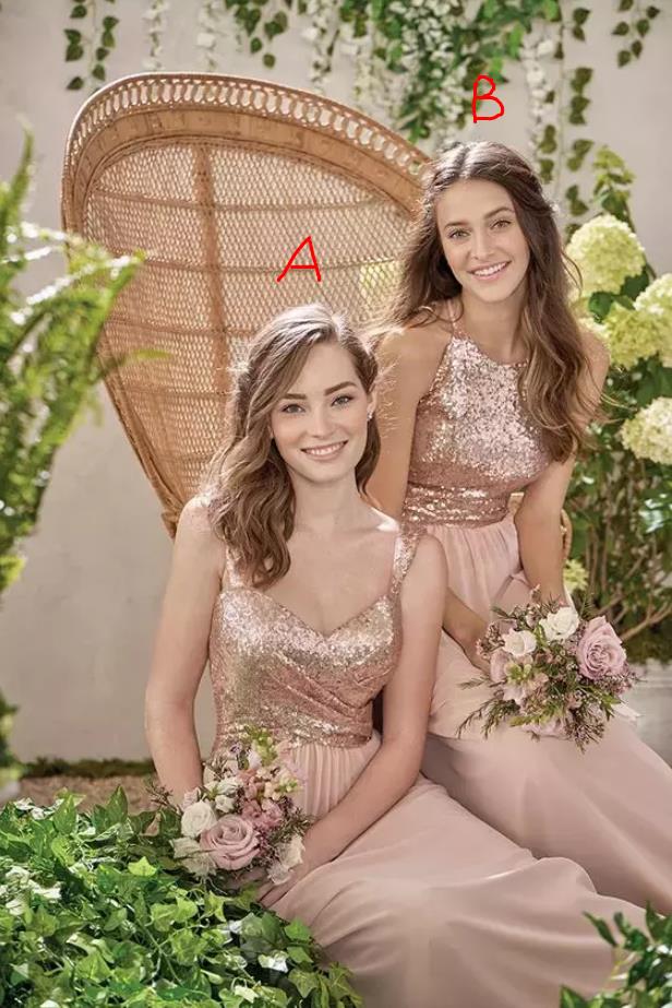 Elegant New Rose Gold Bridesmaid Dresses A E Spaghetti Backless Sequins Chiffon Cheap Long Beach Wedding Guest Dress Maid Of Ho269q 0218