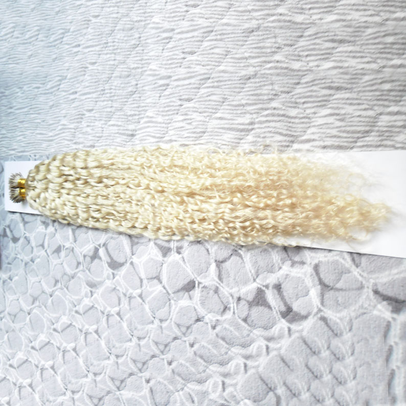 Blonde Human Hair i tip hair extensions Pre Bonded Remy Human Fusion keratin stick tip hair extensions kinky Curly Keratin Capsules 100g