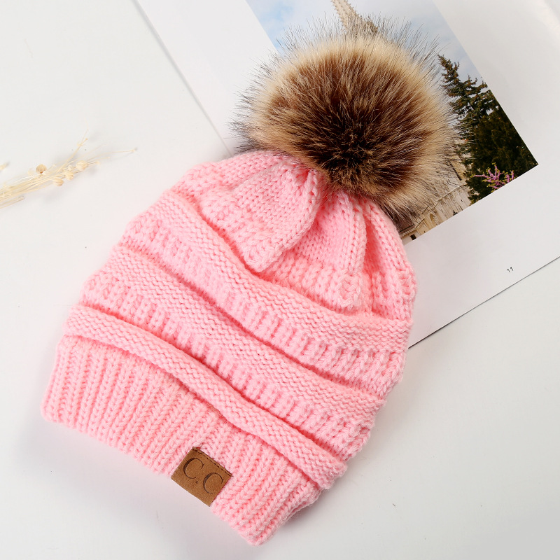 Large Ball Winter Wool Warm Women Knitted Hat Fur Pom Poms Crochet Beanie Ski Cap Bobble Fleece Cable Slouchy Skull Hat Caps Wholesale Price 12 Colors