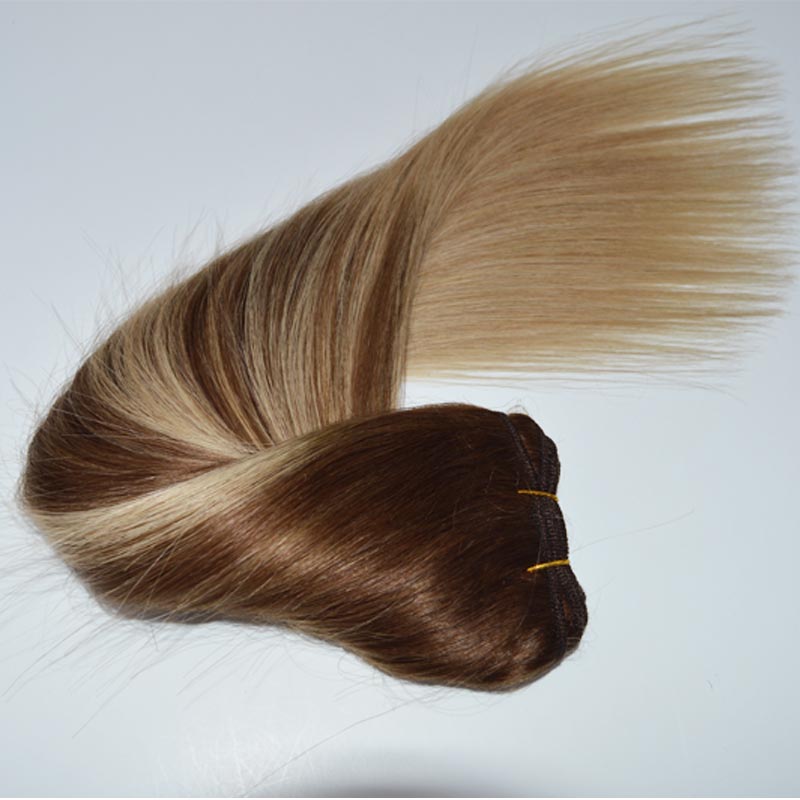 Ombre Human Hair Clip in Remi Hair Extensions Color Medium Brown to Ash Blonde #4 Fading to #18 Silky Straight 14"-24" 120g