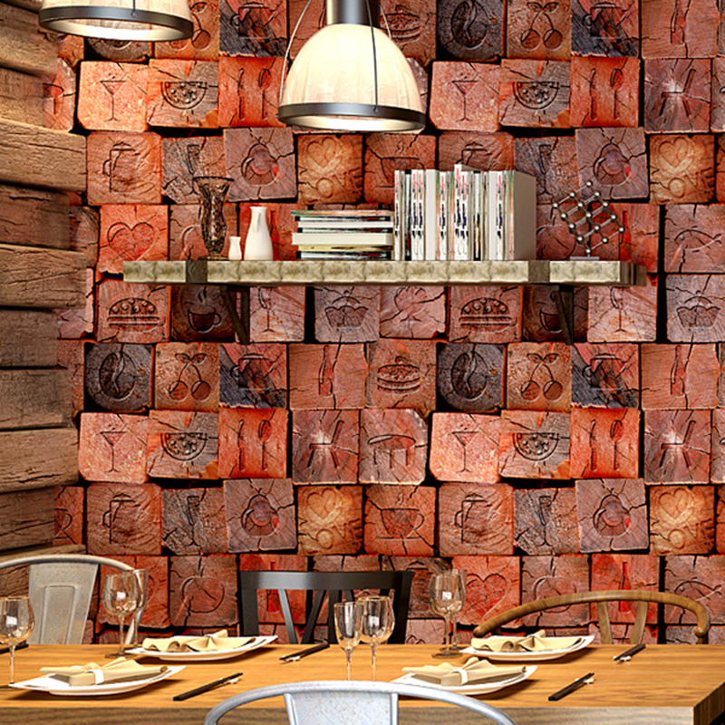 3D Stereo Embossed Wood Fiber Personality Wallpaper Retro Cafe Restaurant Kitchen Creative Waterproof Thickened Wallpaper