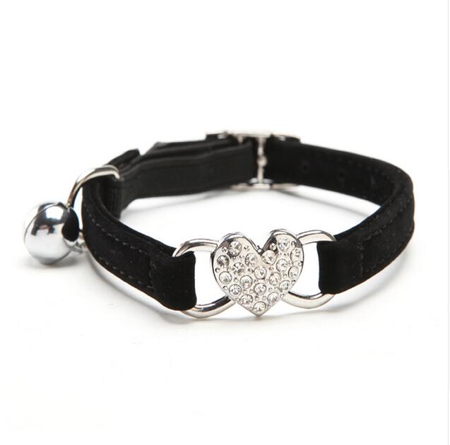 Heart Charm and Bell Cat Collar Safety Elastic Adjustable with Soft Velvet Material 5 colors pet Product small dog collar GA505