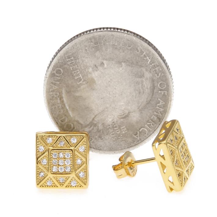 Mens 18k White Gold Plated Crystal Earring Square Fashion Men Jewelry Hip Hop Square Copper Stud Earrings