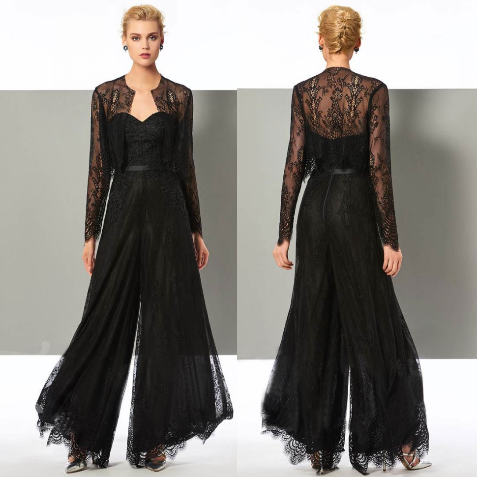 Fashion Black Lace Jumpsuit Mother Of The Bride Pant Suits Sweetheart Neck Wedding Guest Dress With Jackets Plus Size Mothers Groom Dresses 
Fashion Black Lace Jumpsuit Mother Of The Bride Pant Suits Sweetheart Neck Wedding Guest Dress With Jackets Plus Size Mothers Groom Dresses