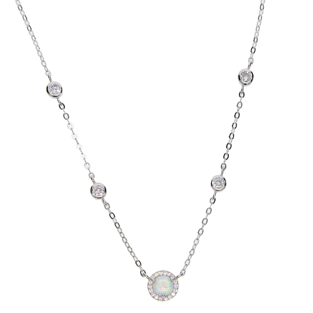 silver gold rose gold 3 color cz station opal necklace fine 925 sterling silver jewelry round geometric charm link chain collar fashion