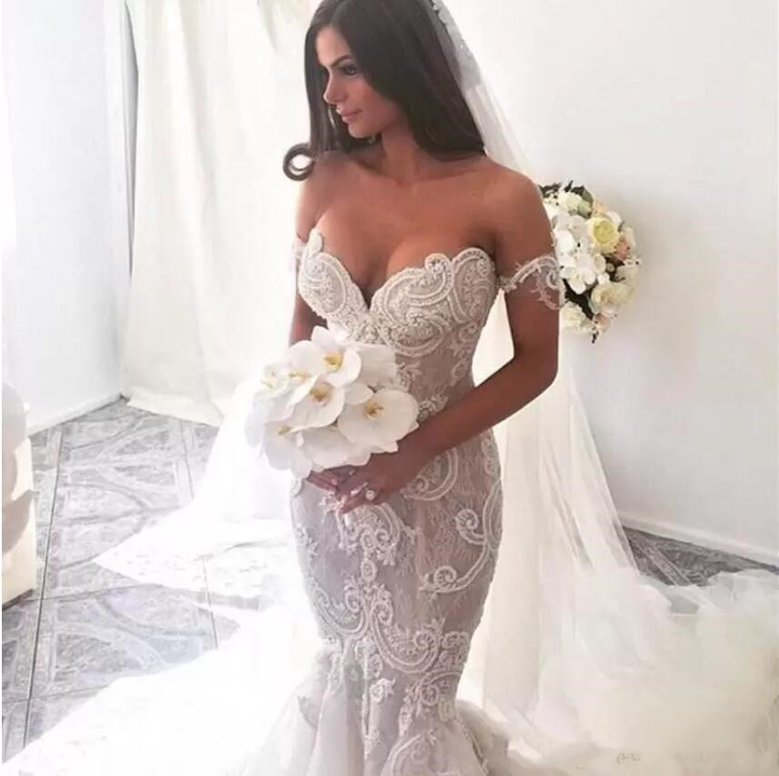 Steven Khalil 2019 Dubai Arabic Dresses Off the Shoulder Sweep Train Beaded Pearls Backless Lace Bridal Gowns Mermaid Wedding Dress