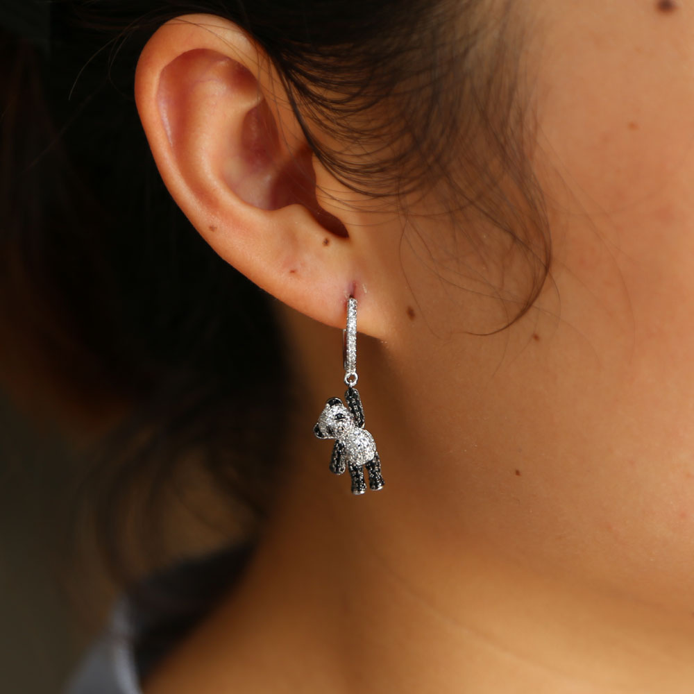 2018 girl gift jewelry lovely cute animal charm dangle earring micro pave cz black white dog bear charm adorable earrings