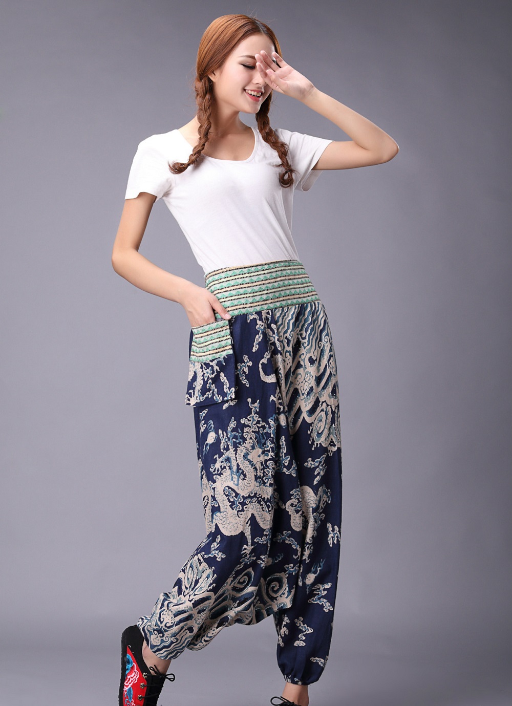 Traditional stage Woman Joggers Linen Cotton Chinese Harem Pants Women Big Crotch Pants Nepal Baggy Linen Pants Female pantalon