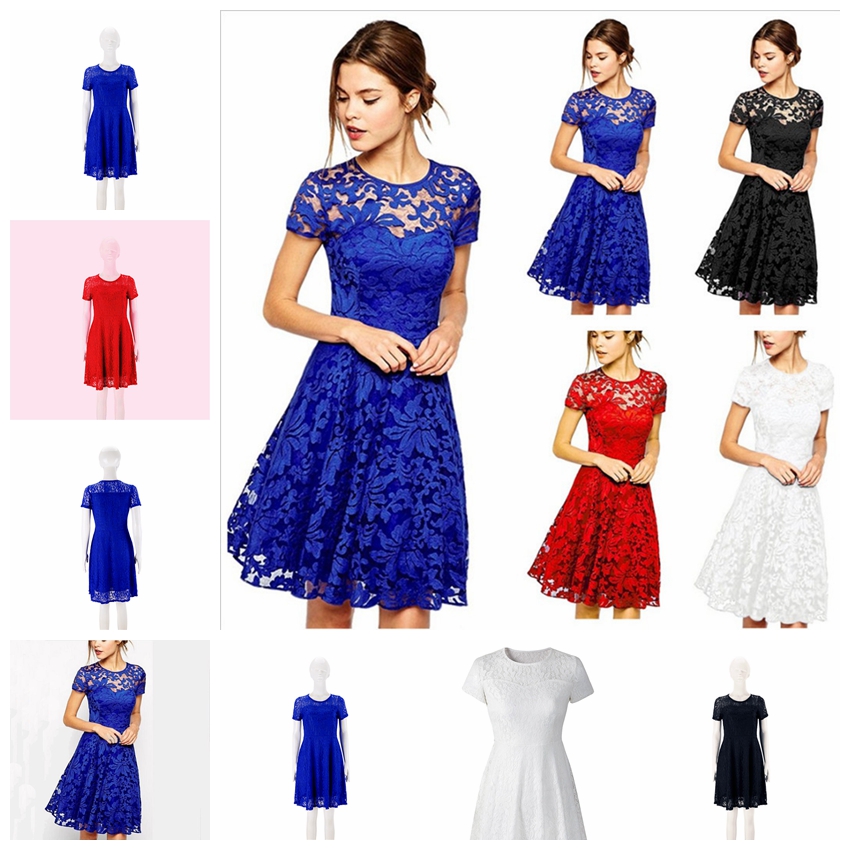 Europe United States temperament fashion round neck short sleeve lace dress white, red, black, blue support mixed batch
Europe United States temperament fashion round neck short sleeve lace dress white, red, black, blue support mixed batch