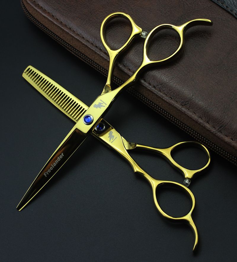 Freelander left hand 6.0 inch cutting/thinning hair scissors golden/rainbow/purple for option free shipping