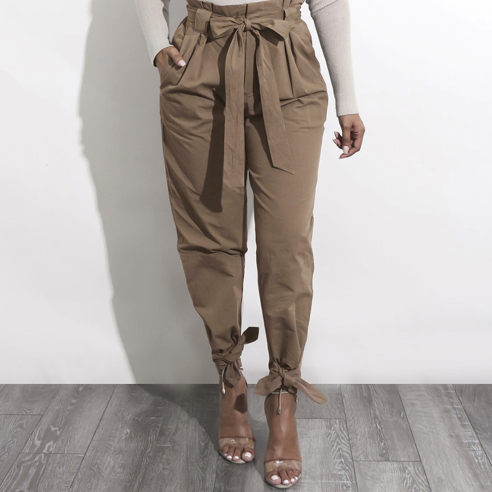 Women Loose Fit Casual High Waistline Waist Belt Long Pants Solid Color Trousers fashion casual hot new Z260314