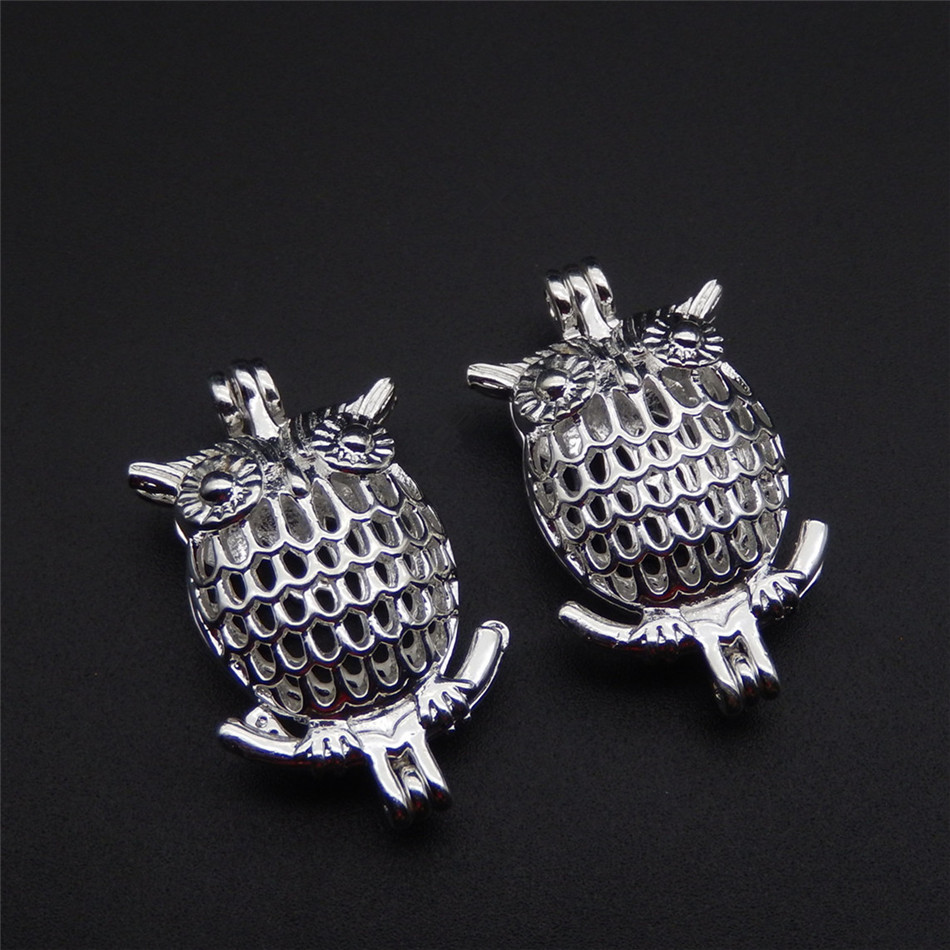 Pearl cage necklace pendant essential oil diffuser owl provides silverplated 10pc plus your own pearl stone makes it more attractive