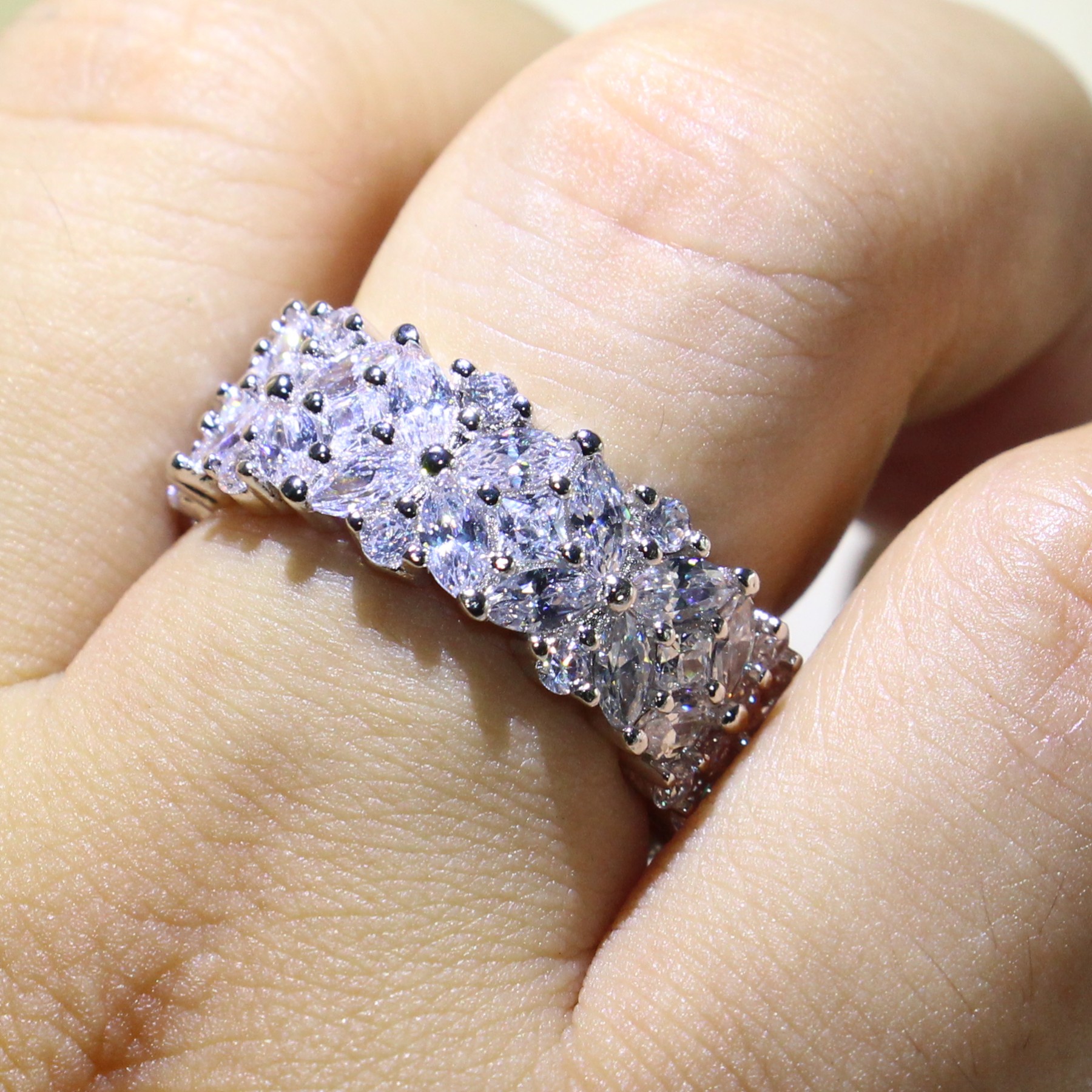 Marquise Topaz Dia 5A Zirconia Sterg Sier Party Wedding Ring