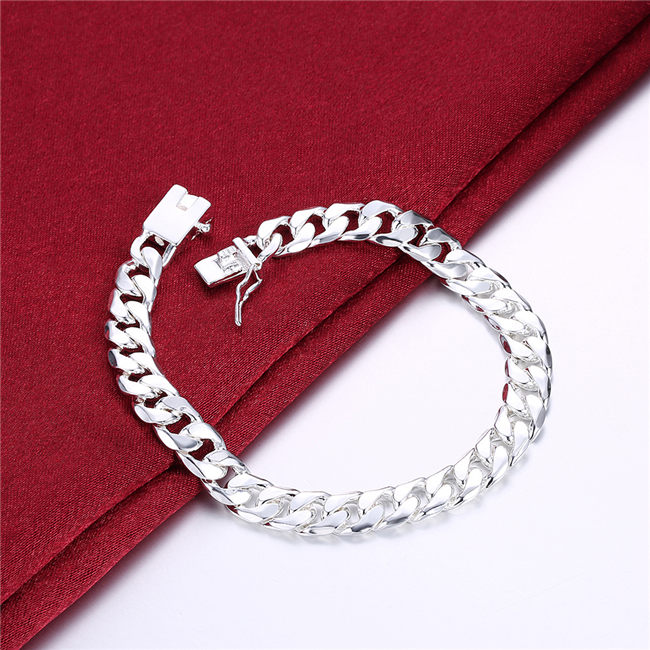 8MM side chain hand chain - male money sterling silver plated bracelet ;Hot sale men and women 925 silver bracelet SPB227