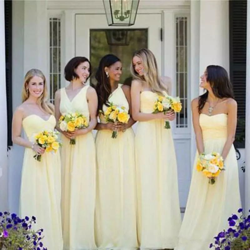 Spring 2019 Yellow Bridesmaid Dresses Mix and Match Styles A Line Floor Length Chiffon Maid of Honor Dresses for Weddings