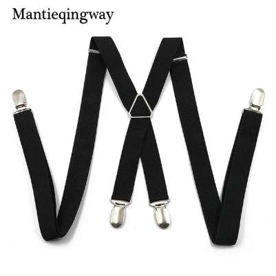 Black Suspenders for Mens 4 clips Strap Solid Color Adjustable Slim Braces Women Belt Strap