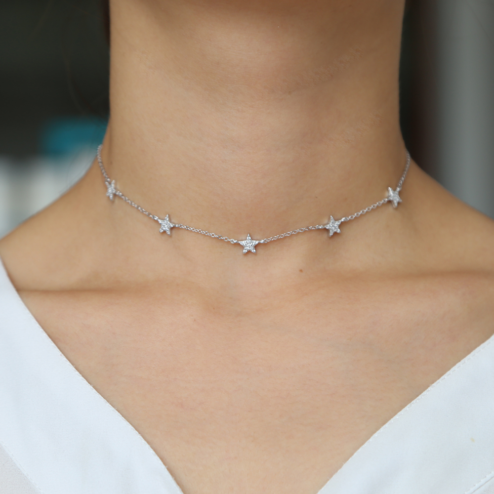 925 sterling silver star necklace micro pave cz cute lovely star charm delicate minimal fine silver chain choker charming necklaces